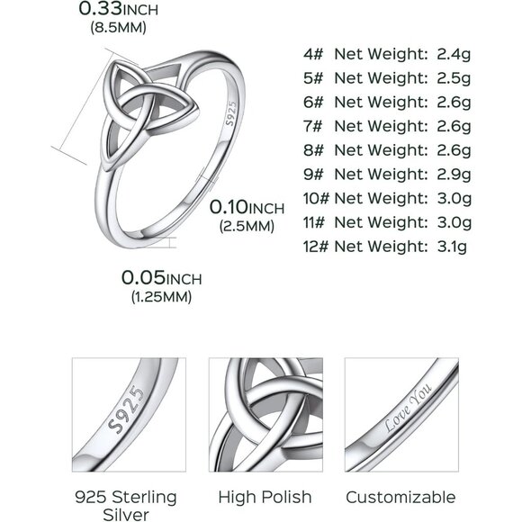 🆕 Women Silver Triquetra Celtic Knot Promise Ring Sterling Passed Strict Skin - Picture 6 of 7